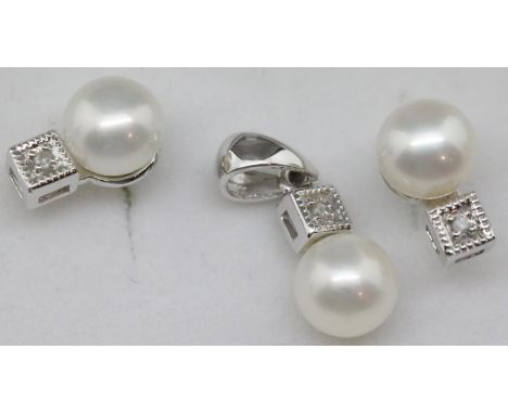 10K white gold pearl set earrings and pearl pendant. P&amp;P Group 1 (£14+VAT for the first lot and £1+VAT for subsequent lot