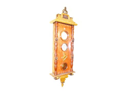 A Large Wooden Cased Wall Clock and Thermometer