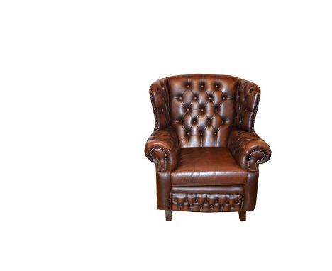 A Good Leather Button Back Wing Backed Armchair 