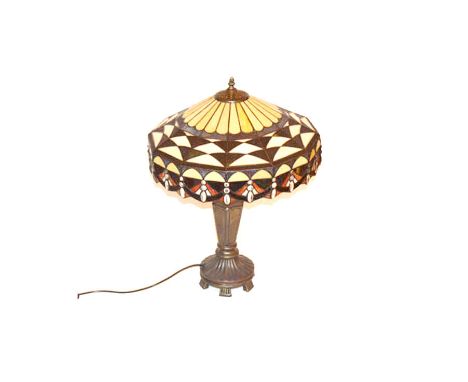 A Very Good Copperised Based Tiffany Glass Lamp and Shade