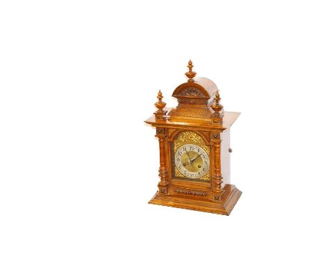 A Very Nice Oak Cased Bracket Clock, Brass and Silvered Dial