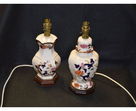 Two Masons Ironstone Table Lamp Bases and a Belleek Table Lamp Base