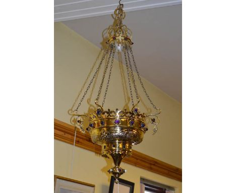 A Very Fine Brass Studded Sanctuary Lamp Converted, to a Planter 