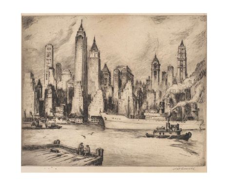  NAT LOWELL (AMERICAN 1880-1956) NEW YORK SKYLINE Etching, signed in pencil to margin plate size 25cm x 30.75cm (10in x 12in)