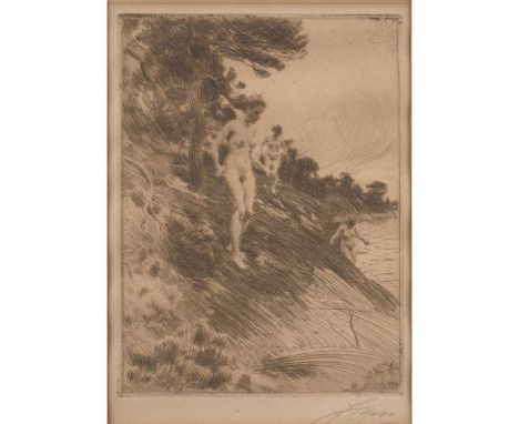  ANDERS LEONARD ZORN (SWEDISH 1860-1920) FRIGHTENED - 1912 Etching, signed with monogram and dated in plate, signed in pencil