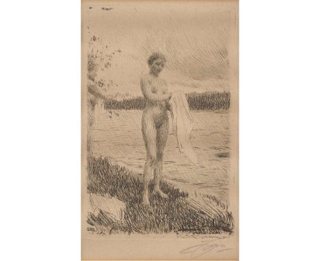  ANDERS LEONARD ZORN (SWEDISH 1860-1920) DAL RIVER - 1919 Etching, signed with monogram and dated in plate, signed in pencil 