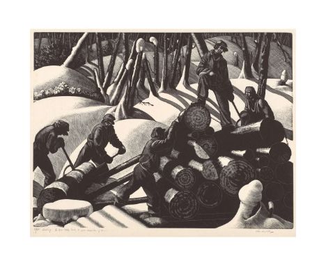  CLARE LEIGHTON (ENGLISH/ AMERICAN 1898-1989) LOADING, FROM THE LUMBER CAMP SERIES - 1931 Wood engraving, 89/100, signed, num