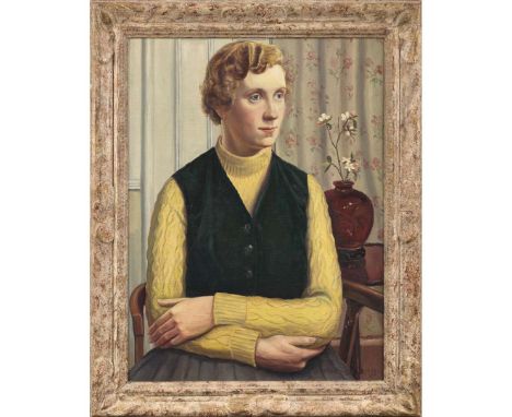  TREVOR OWEN MAKINSON (BRITISH 1926-1992) PORTRAIT OF A GIRL - 1955 Signed and dated lower right, oil on board 59.5cm x 44cm 