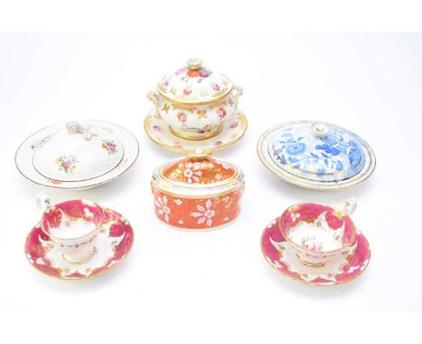 A group of English porcelainearly-mid 19th centurycomprising a Coalport dessert sauce tureen, cover and stand, circa 1815, wi