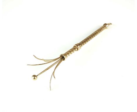 A 9ct gold swizzle stick, with bright cut engraved swirl decoration, 8.3cm long (incliding lug), weight approx 6.6gMakers mar