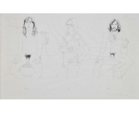 After David Hockney (b.1937) Richard, Jim and Felix, Oz Obscenity fund, from the unnumbered edition, Lithograph 1971, 57.5cm 