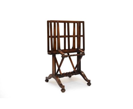 A William IV or early Victorian rosewood and mahogany portfolio stand, circa 1830-40, the hinged rectangular side panels ratc