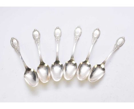 A set of six Tiffany &amp; Co Sterling silver tablespoons, each stamped 'H H Patent 1859' 'Tiffany &amp; Co' 'Sterling' and e