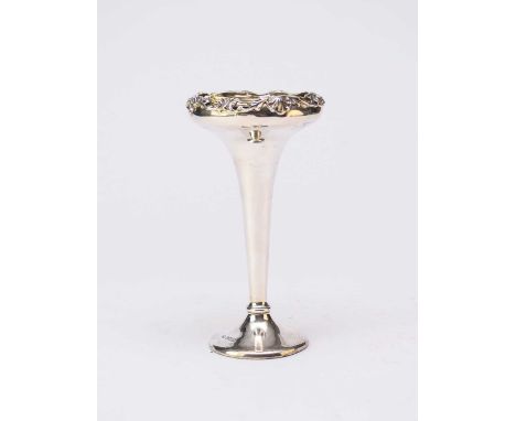 An Edwardian silver mounted vase, Harrison Brothers &amp; Howson, Sheffield 1909, of tapering form with shell and scroll bord