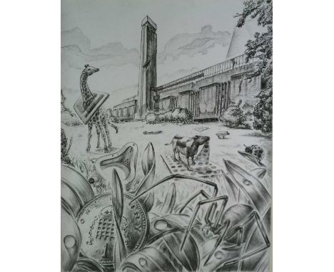 Oskar Laffont (Mexican Contemporary) Tate Britain, signed and dated 2012, ink and pencil, measurements 28 x 21.8 cm (SH), fra
