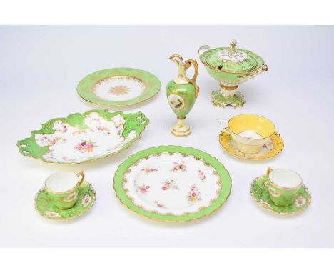 A group of Coalport porcelain, 19th and early 20th centuriesgreen colourway, comprising a pair of dessert sauce tureens with 