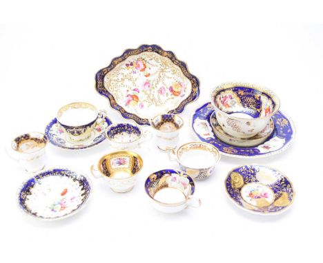 A collection of florally decorated English porcelain, early to mid-19th centurycomprising a John Rose Coalport dessert dish, 