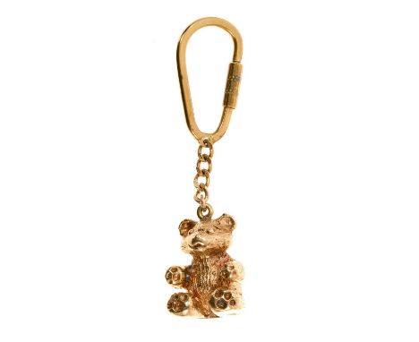 9ct gold novelty key ring in the form of teddy bear, 80mm.Not hallmarked but stamped '9ct' gold and tests as approximately 9c