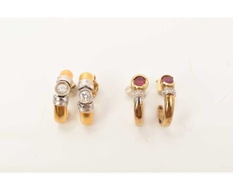 Pair of 18ct white and yellow gold earrings set with a brilliant cut diamond weighing approximately 0.10cts each, together wi