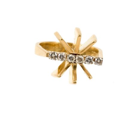 1970s diamond and 18ct gold ring, the star shape stylised design with a line of six brilliant cut diamonds, sponsor's mark WM