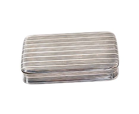 George III silver snuff box of rectangular form, with reeded decoration, hinged cover and silver gilt interior (London 1809) 