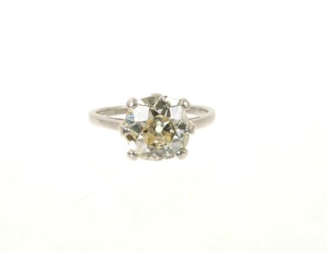 Diamond single stone ring with a cushion shape old cut diamond measuring approximately 8.8 x 8.6 x 4.7mm, estimated to weigh 