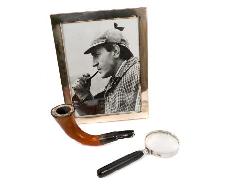 Silver framed photograph of Douglas Wilmer in his role as Sherlock Holmes, stamped Sterling, 28 x 22cm, together with obligat