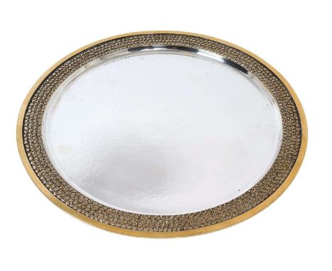 Stuart Devlin, contemporary silver drinks tray of circular form, with a pierced silver gilt border (London 1972) Stuart Devli