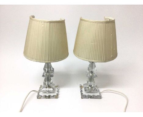 Pair of Baccarat cut glass table lamps, 34cm high including shadesGood condition. A few fleabites. One has a mark where the b