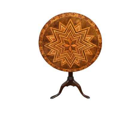 19th century inlaid Sorrento tilt top table on associated tripod base, 70cm diameter