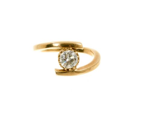 Diamond single stone with a brilliant cut diamond estimated to weigh approximately 0.60cts, in crossover gold setting, ring s