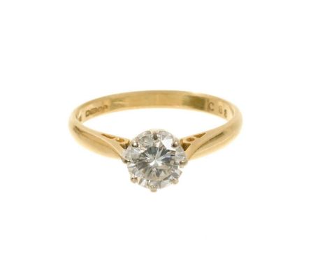 Diamond single stone ring with a brilliant cut diamond estimated to weigh approximately 0.88cts in platinum coronet claw sett