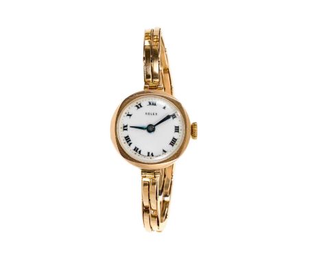 1920s ladies Rolex 9ct gold wristwatch with white enamel dial on 9ct gold expanding braceletGood original running condition (