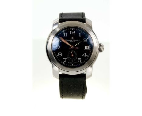 Gentlemen’s Baume &amp; Mercier automatic calendar wristwatch with black circular dial, screw down crown and waterproof to 20