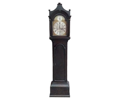 George III oak longcase clock by Chaplin of Bury St Edmunds longcase clock, the signed silvered dial and brass spandrels with