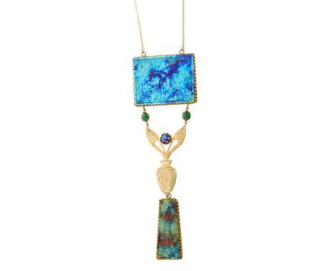 Art Deco Egyptian revival necklace, probably Max Neiger of Gablonz, with simulated lapis lazuli and simulated jade Czechoslov