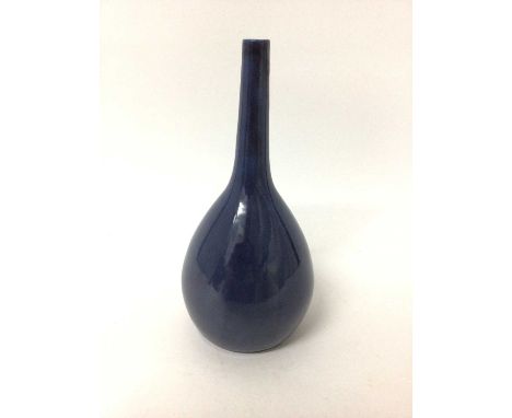 George J. Cox Mortlake pottery blue-glazed bottle vase, signed and dated 1912 to base, 25cm highTwo small footrim chips. Othe