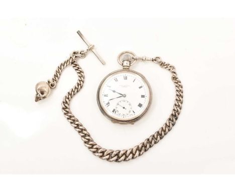 Gentlemen's silver pocket open face watch retailed by J. W. Benson, the buttonwind Swiss 15 jewel movement, white enamel dial