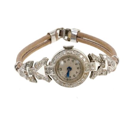 Art Deco ladies diamond and platinum cocktail watch with woven silk strapGood original working condition