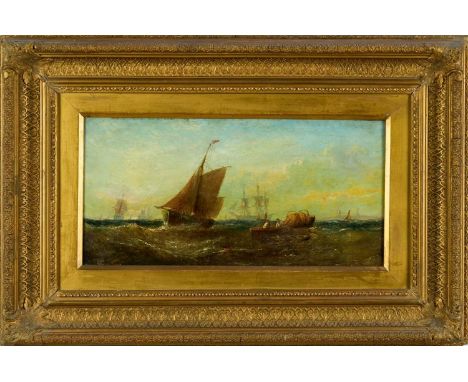 William Calcott Knell (1830-1880), pair of oils on canvas - 'Wreck in the Channel' and 'A Summers Morning in the Downs', each