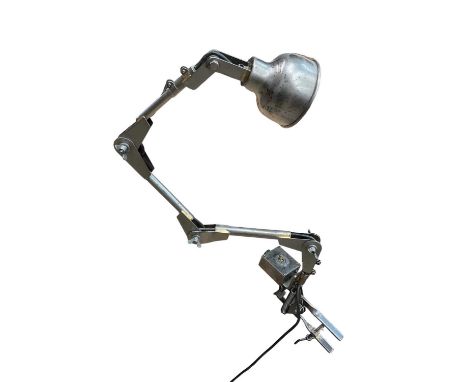 Autex industrial clamp light in burnished steel, 1950s, fully restored