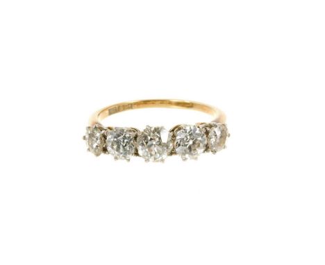 Antique diamond five stone ring with five graduated old cut diamonds estimated to weigh approximately 1.95cts in total, in a 