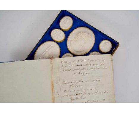 19th century Grand Tour stacking set of plaster intaglios, comprising six trays, housing approximately 100 intaglios, each wi