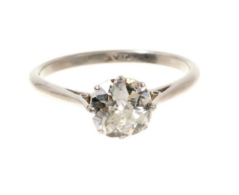 Diamond single stone ring with an old cut cushion shape diamond estimated to weigh approximately 1.25cts in eight claw settin