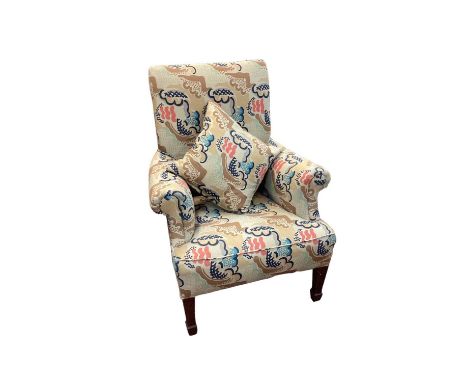 Early 20th century armchair upholstered in Duncan Grant’s ‘Cloud’ design fabric, produced under licence by Charleston Enterpr