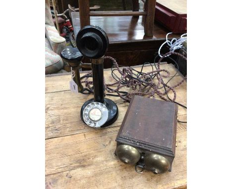 Black candlestick telephone, circa 1910, with bell box. Converted and in working order