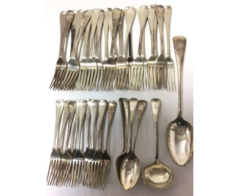 Composite, part set of late 19th/early 20th silver Old English pattern flatware, with matching armorial crests, including 16 