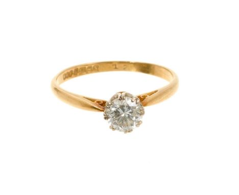 Diamond single stone ring with a brilliant cut diamond estimated to weigh approximately 0.60cts in claw setting on 18ct gold 