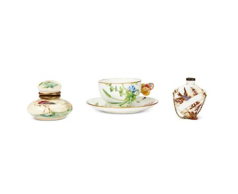 A group of late 19th century Aesthetic period porcelainComprising a 19th century French porcelain inkwell in the aesthetic st