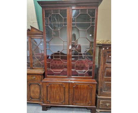 A GEORGIAN MAHOGANY DISPLAY CABINET, THE UPPER HALF WITH ASTRAGAL GLAZED DOORS OVER SHELVING THE BASE WITH PANELLED DOORS ABO